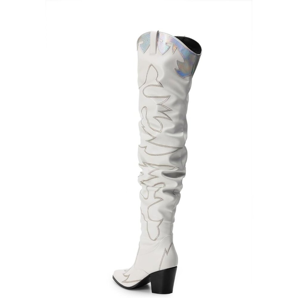 Dream Paris Cowboy Boots Women White Faux Suede Knee Western Cowgirl - Picture 3 of 7